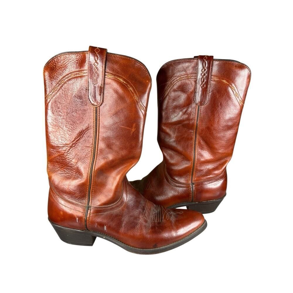 Laredo Men’s 10D Brick Leather Western Cowboy Boots Vintage Stitching Classic